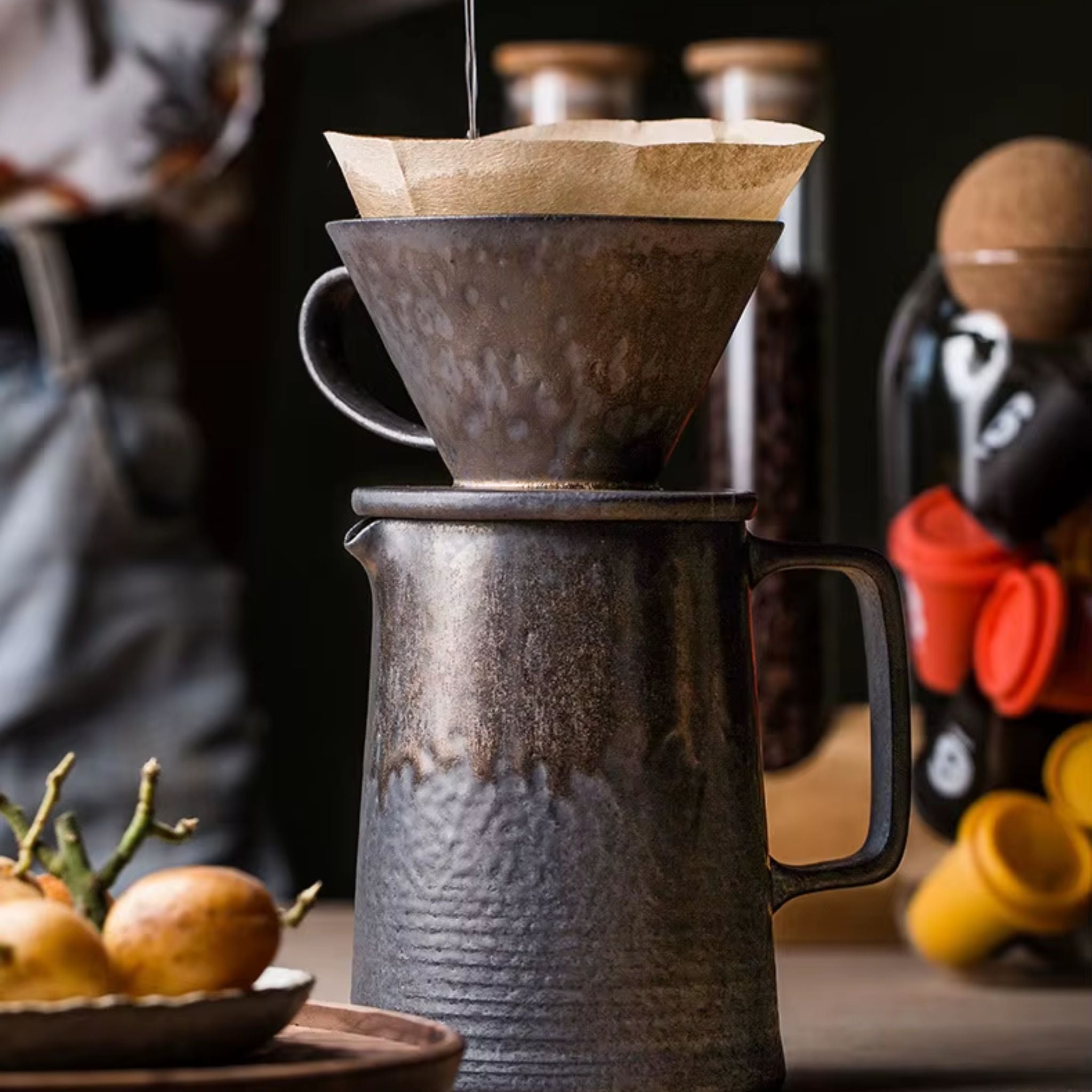 Rustic Stoneware Coffee Brewer & Carafe – Slow-Brew Morning Set