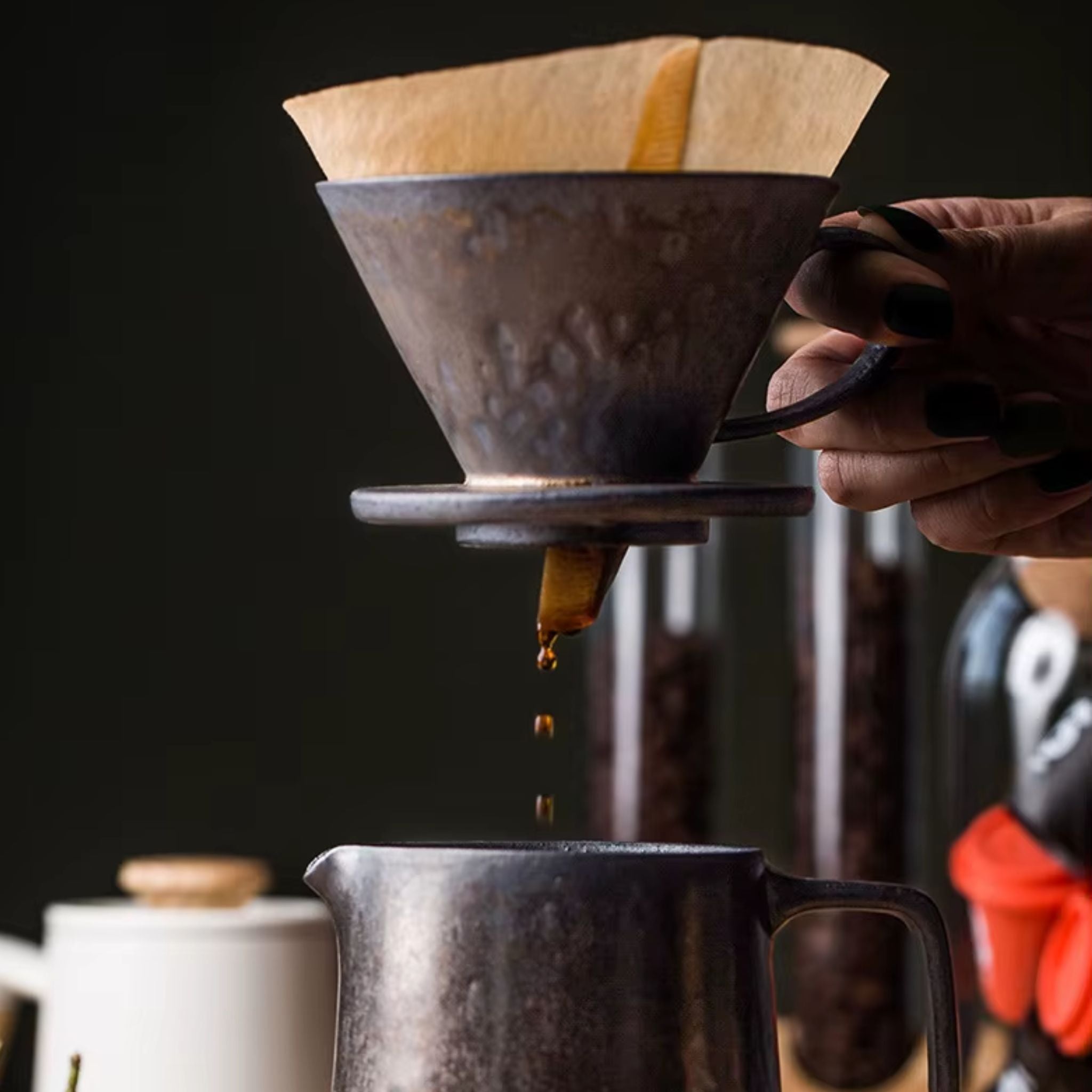Rustic Stoneware Coffee Brewer & Carafe – Slow-Brew Morning Set