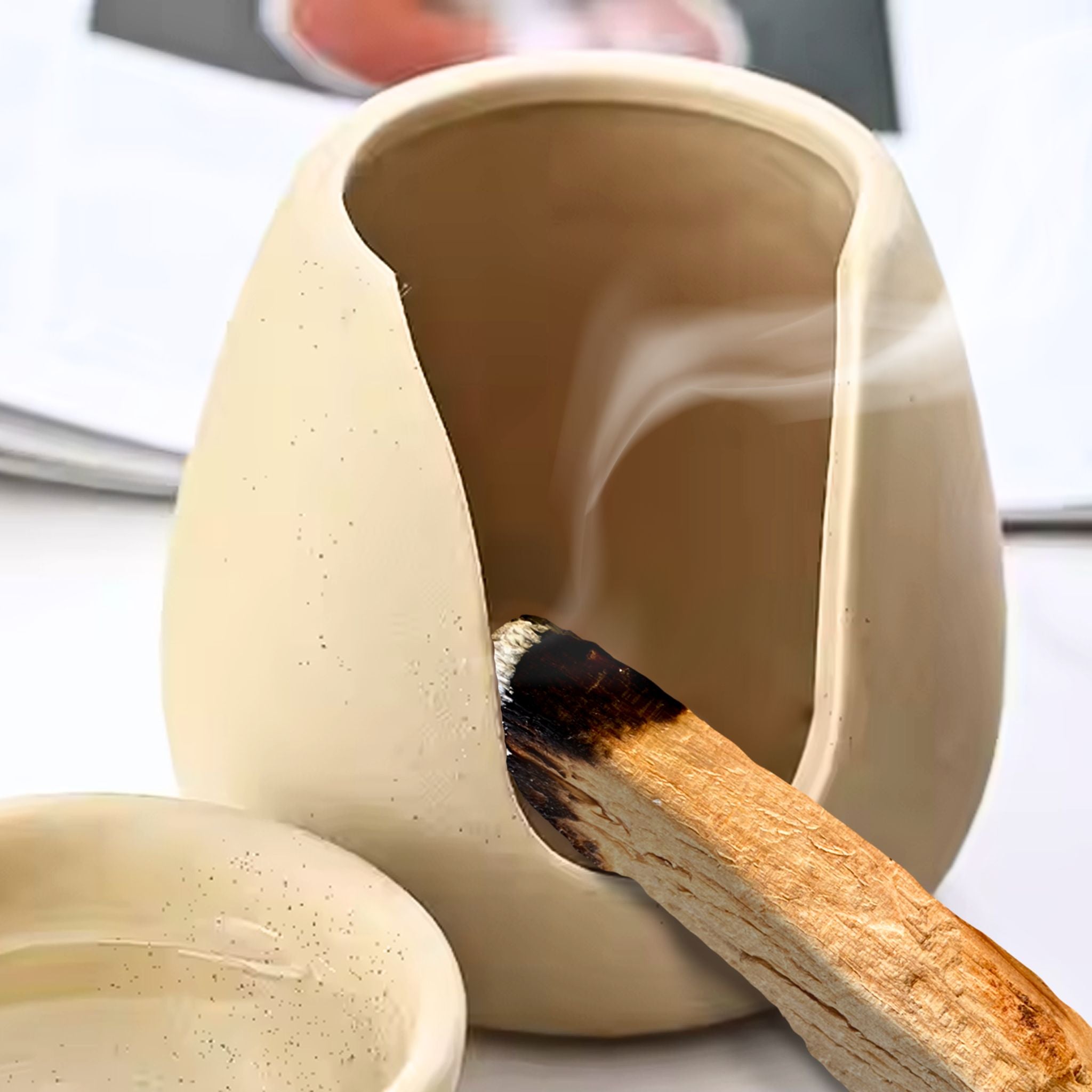 Minimalist Ceramic Oil and Wax Melt Burner | Palo Santo & Sage Stick Holder | Aroma Essential Oil Blend | Oil Warmer for Yoga