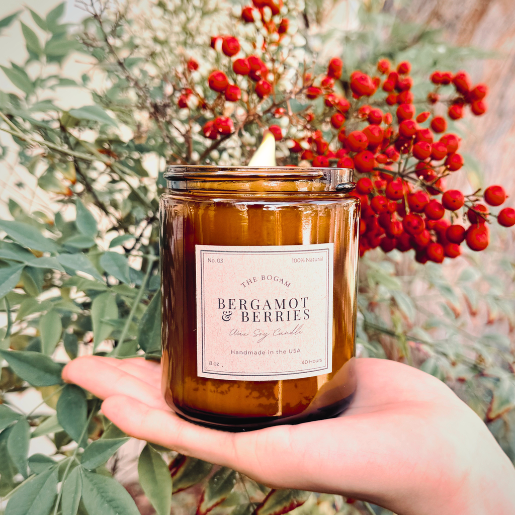 Bergamot & Berries Candle | 100% Soy Wax Candle in Amber Jar | Housewarming Gift