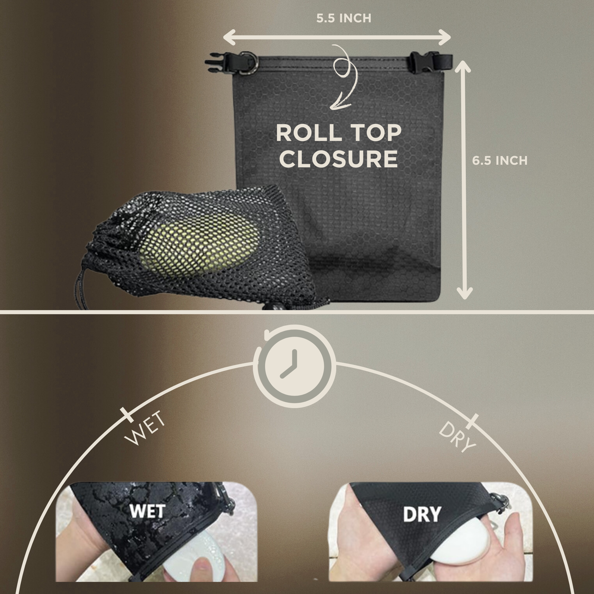 Waterproof Soap Travel Bag/Quick-Dry case with Carabiner, Mesh Pouch - Leakproof Case for Soap Bars, Shampoo Bars, and Conditioner Bars