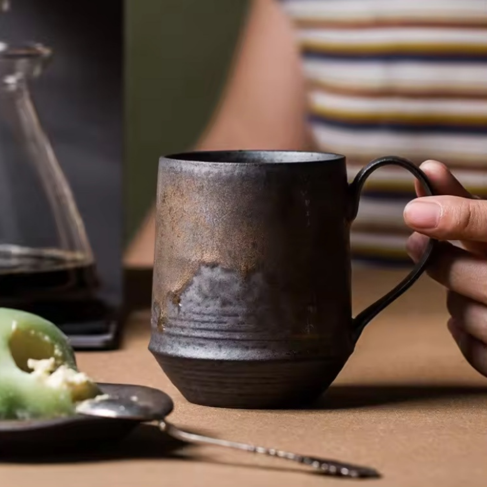 Artisan Iron-Glaze Ceramic Mug – Rustic Charcoal Finish