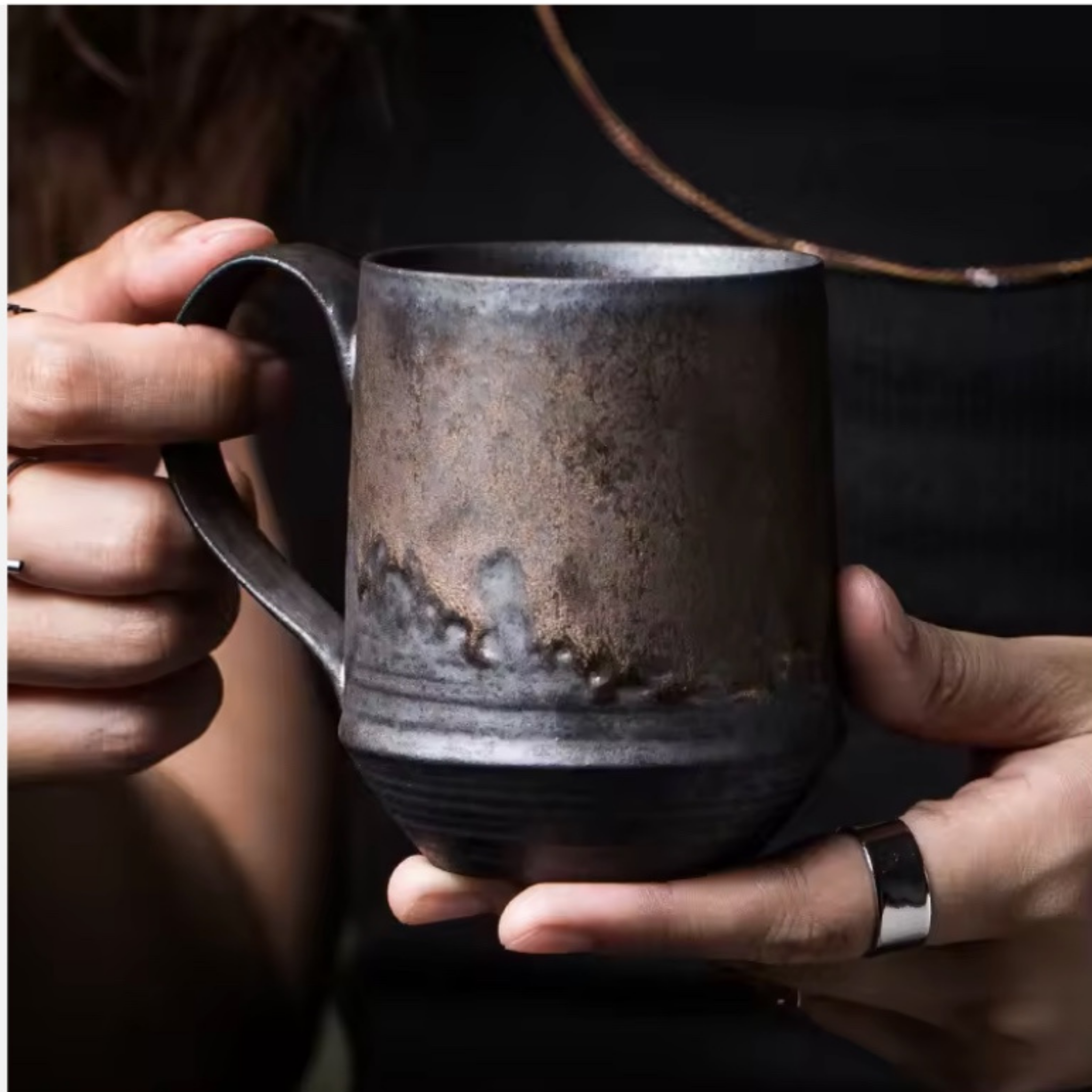 Artisan Iron-Glaze Ceramic Mug – Rustic Charcoal Finish