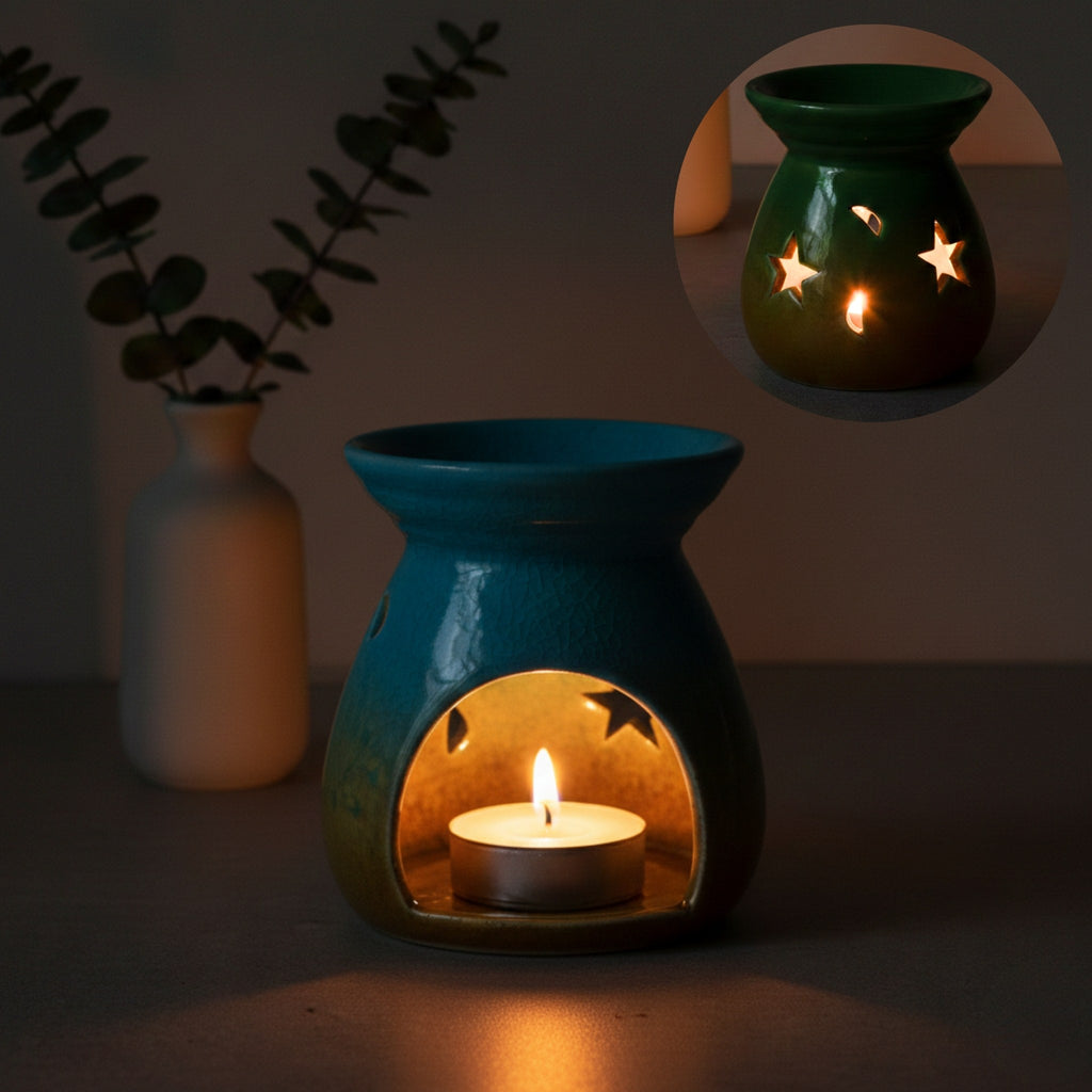 Moon and Star Ceramic Incense Burner, Handmade Wax melts Warmer, Celestial Home Decor, Meditation Gift, Minimalist Aromatherapy Burner