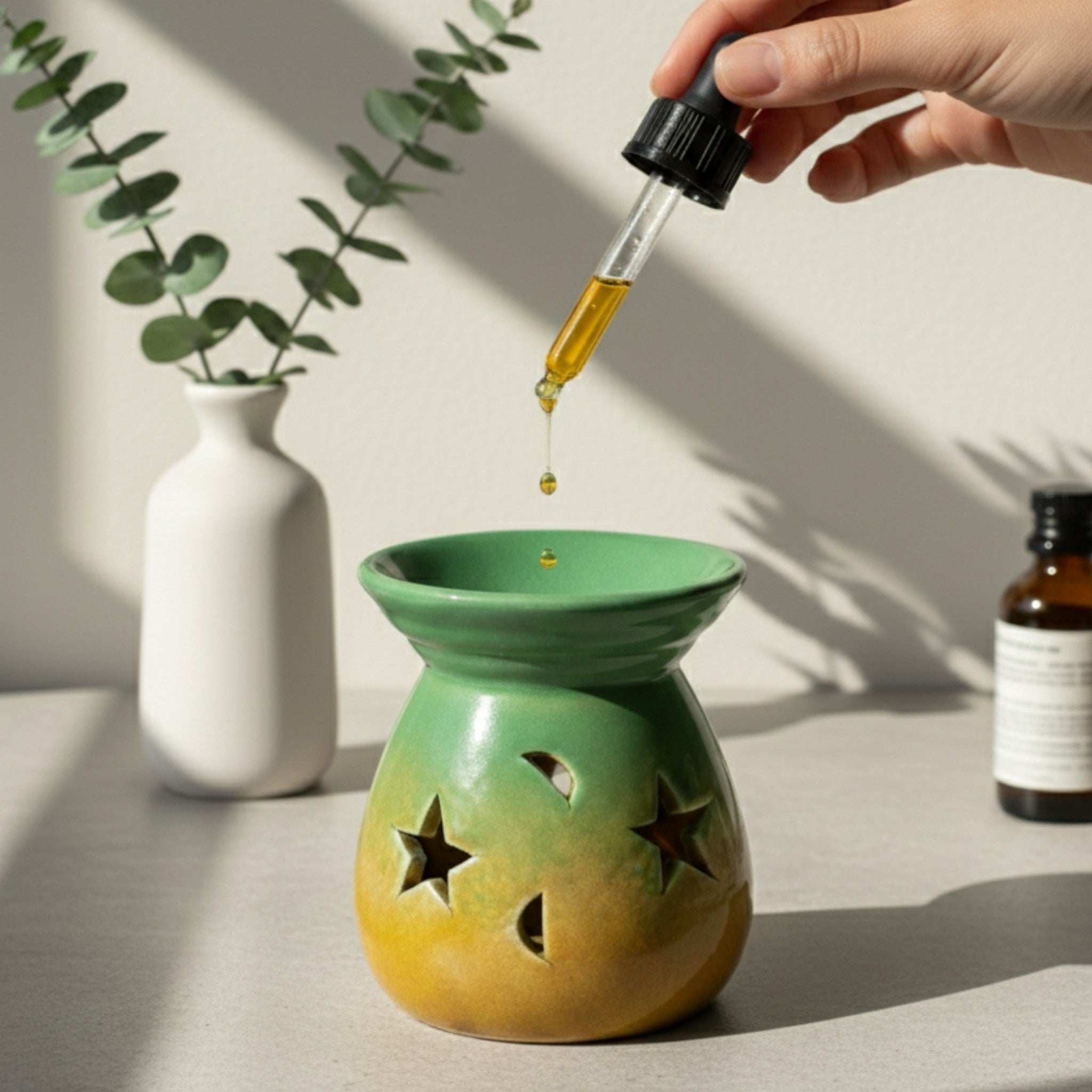 Moon and Star Ceramic Incense Burner, Handmade Wax melts Warmer, Celestial Home Decor, Meditation Gift, Minimalist Aromatherapy Burner