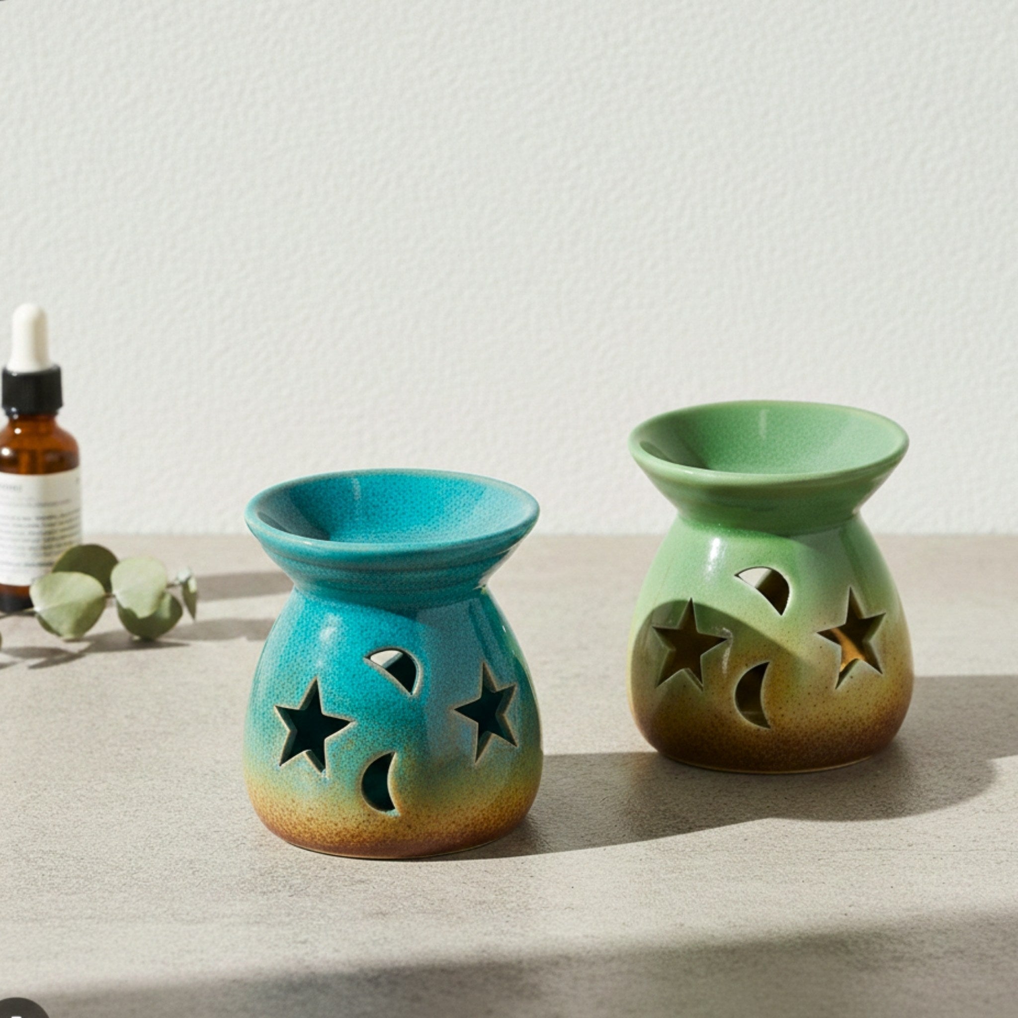Moon and Star Ceramic Incense Burner, Handmade Wax melts Warmer, Celestial Home Decor, Meditation Gift, Minimalist Aromatherapy Burner