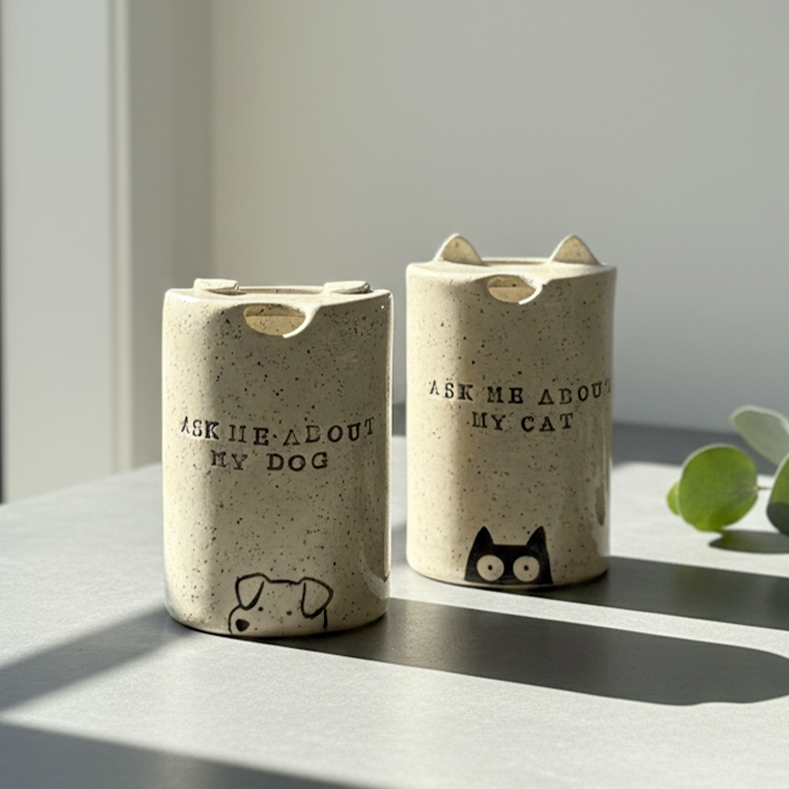 Pet Travel Mug 12oz | Kitty Mug | Doggy Mug | Minimalist Pottery Tumbler | Handcrafted Mug