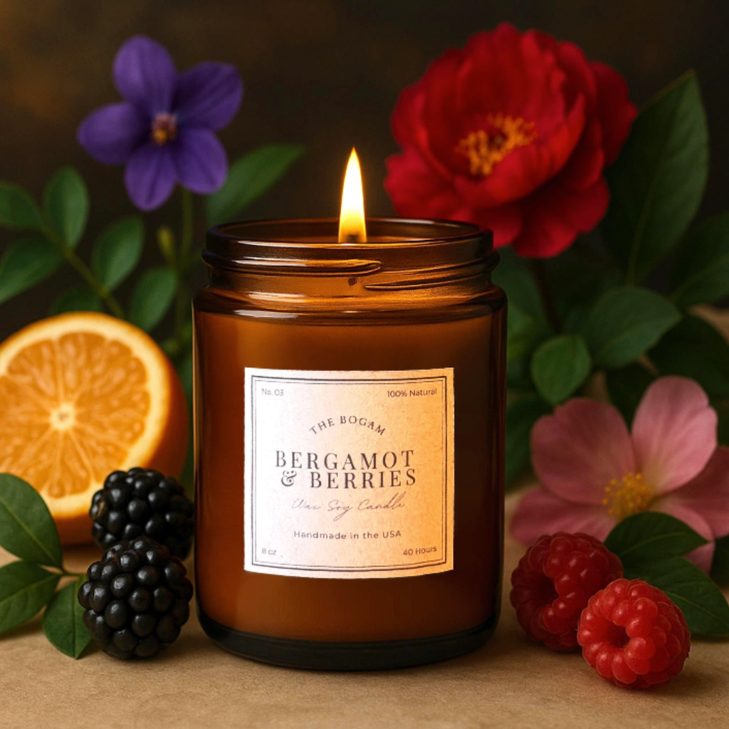 Bergamot & Berries Candle | 100% Soy Wax Candle in Amber Jar | Housewarming Gift