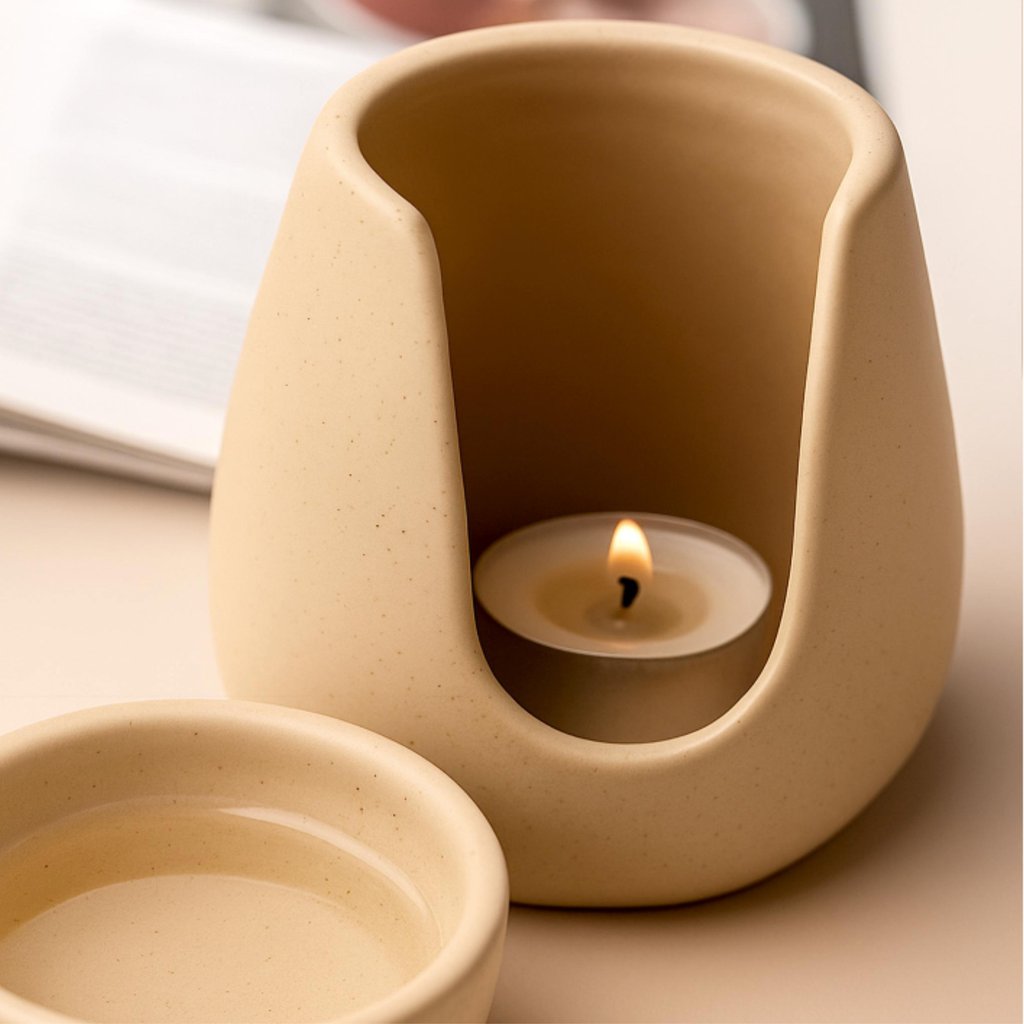 Minimalist Ceramic Oil and Wax Melt Burner | Palo Santo & Sage Stick Holder | Aroma Essential Oil Blend | Oil Warmer for Yoga