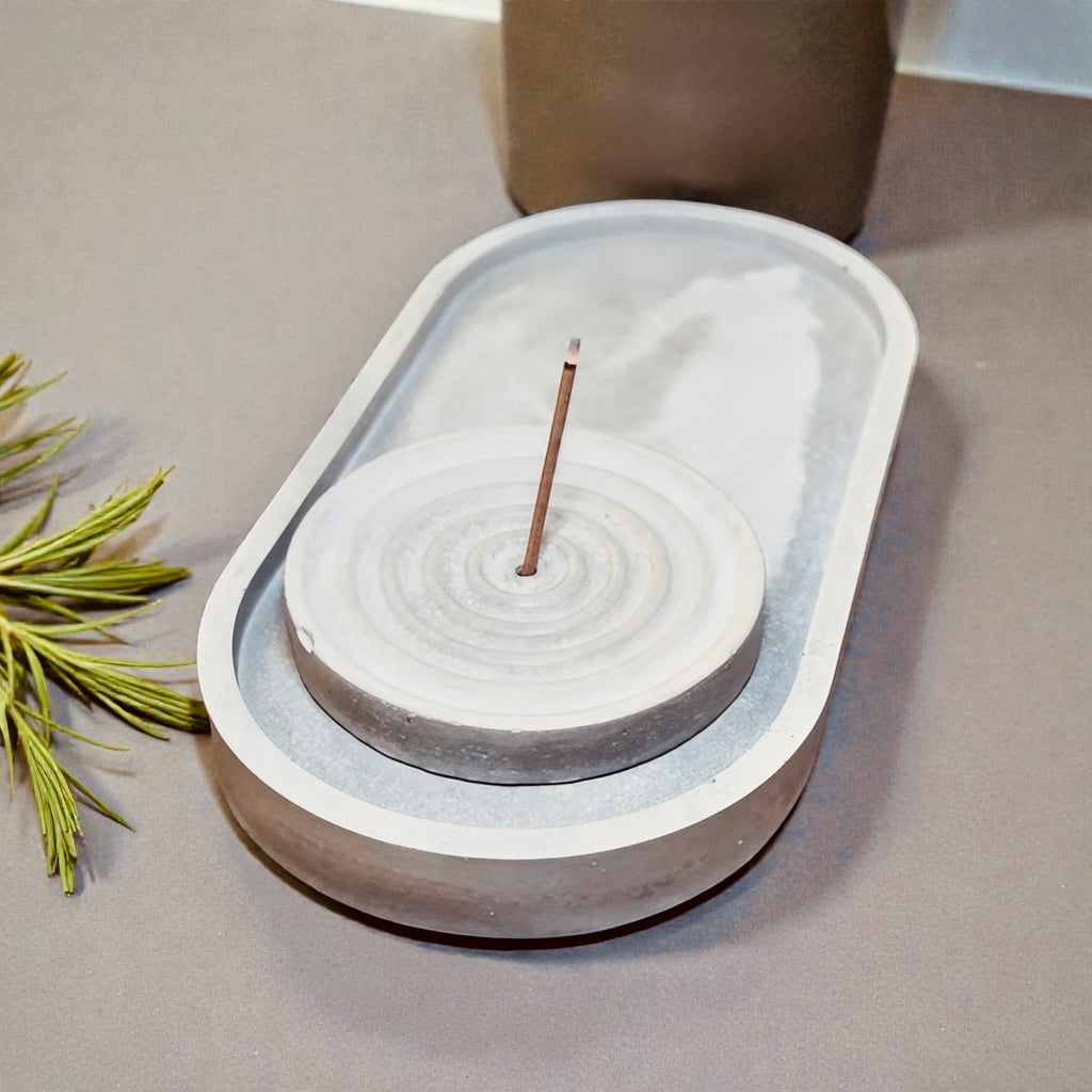 Minimalist Concrete Incense Holder & Multi-Use Tray Set | Handmade Cement Decor | Modern Zen Home Accent
