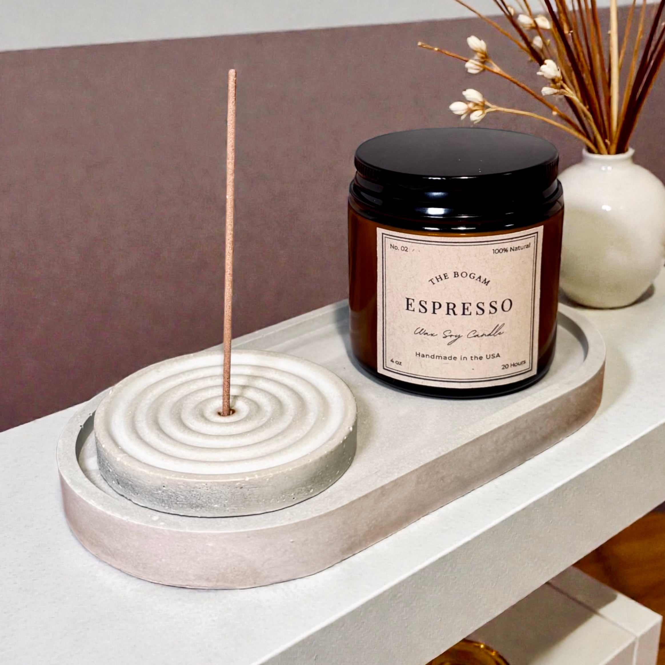 Minimalist Concrete Incense Holder & Multi-Use Tray Set | Handmade Cement Decor | Modern Zen Home Accent