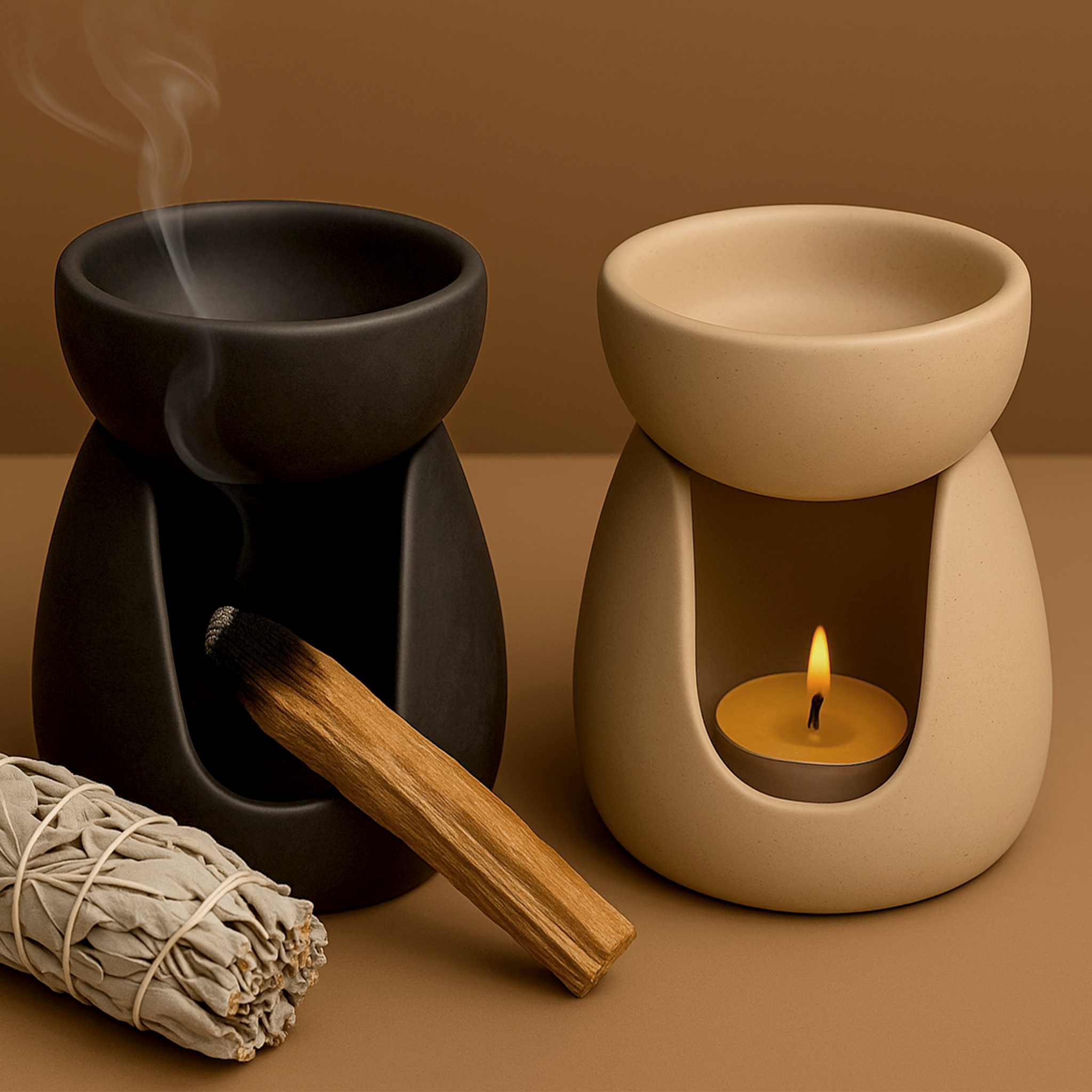 Minimalist Ceramic Oil and Wax Melt Burner | Palo Santo & Sage Stick Holder | Aroma Essential Oil Blend | Oil Warmer for Yoga