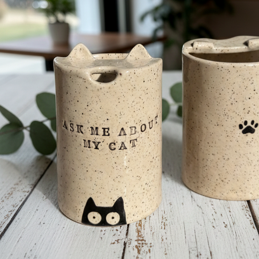 Pet Travel Mug 12oz | Kitty Mug | Doggy Mug | Minimalist Pottery Tumbler | Handcrafted Mug
