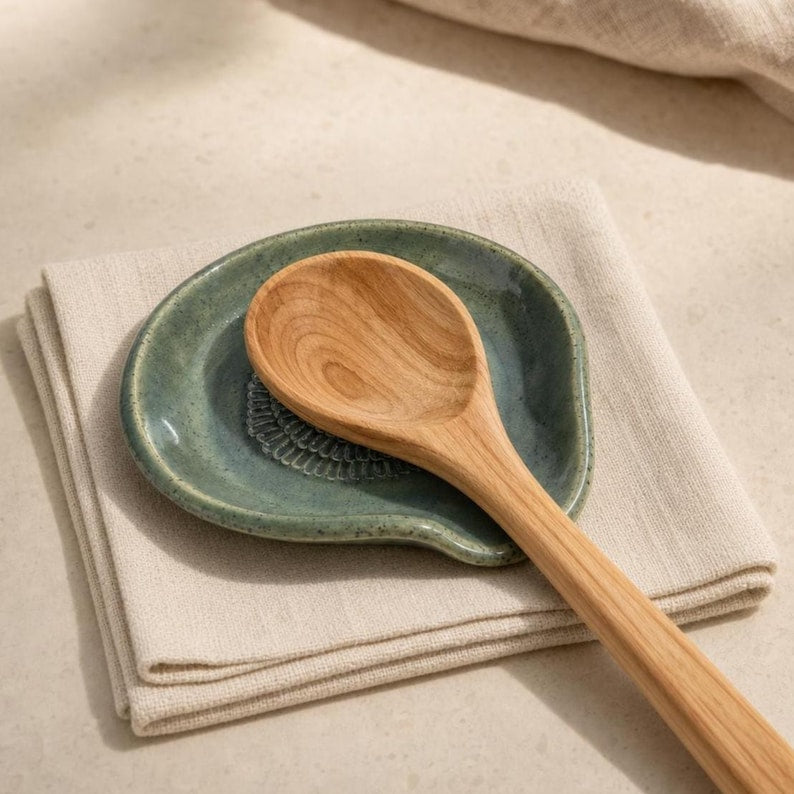 Handmade ceramic grater texture and spoon rest detail