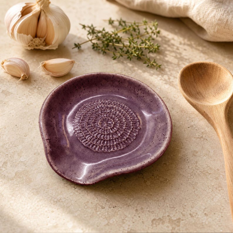 Merlot ceramic spoon rest and garlic grater