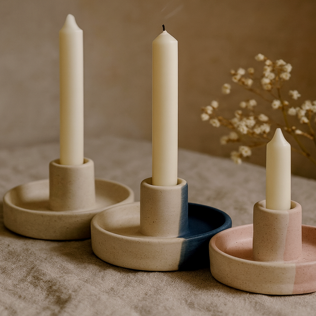 Handcrafted Ceramic Palo Santo & Taper Candle Holder — Minimalist Modern Design | Multi-Purpose Incense Burner Bowl | Modern Home Accent