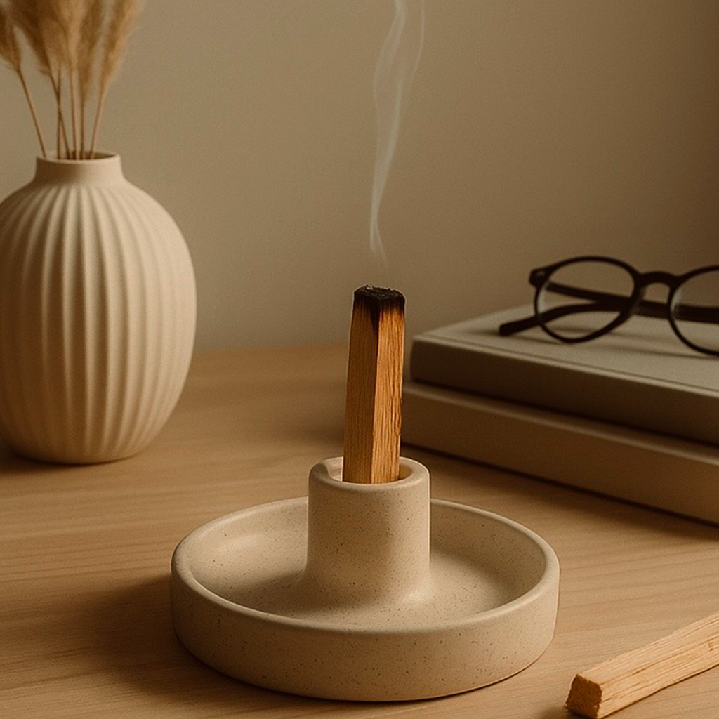 Handcrafted Ceramic Palo Santo & Taper Candle Holder — Minimalist Modern Design | Multi-Purpose Incense Burner Bowl | Modern Home Accent