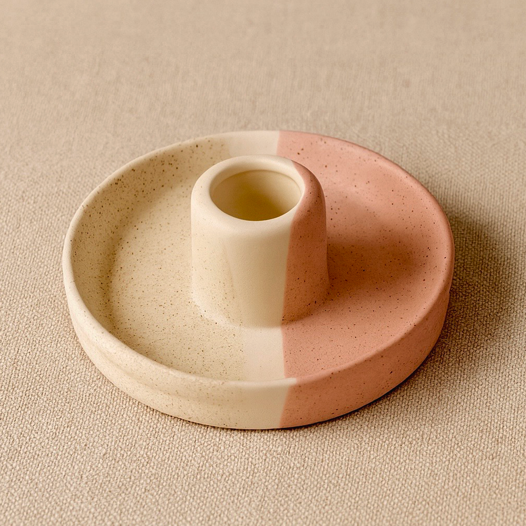 Handcrafted Ceramic Palo Santo & Taper Candle Holder — Minimalist Modern Design | Multi-Purpose Incense Burner Bowl | Modern Home Accent